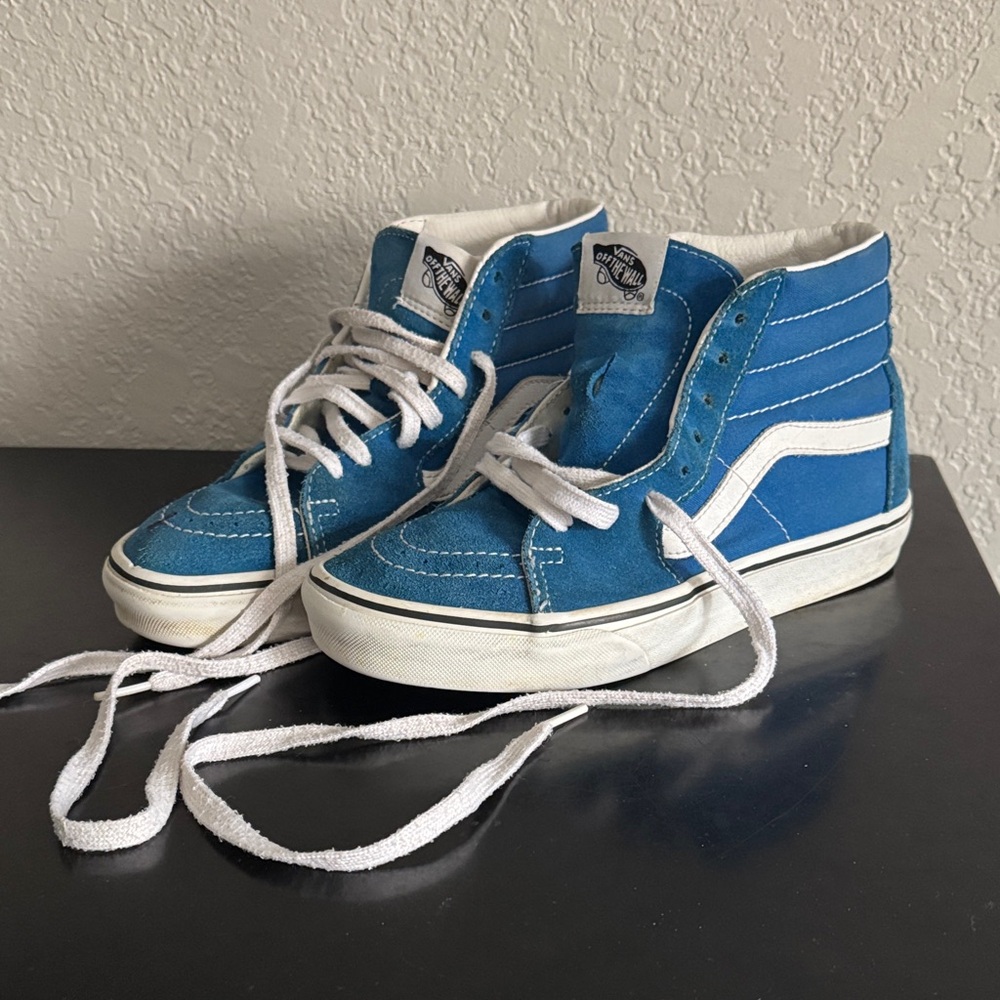 Vans women’s Blue and White High-Top Sneakers